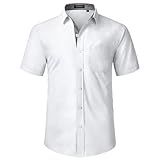 HISDERN Chemise Blanche à Manches Courtes pour Hommes décontractée d'été Chemise Classique à Coupe régulière avec Poches, Blanc,L