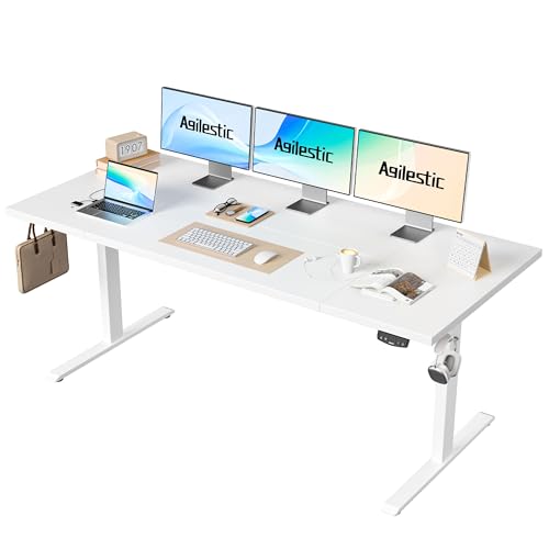 Agilestic Höhenverstellbarer Schreibtisch 180 x 80 cm, Stabiler Schreibtisch Höhenverstellbar Elektrisch mit Memory-Handsteuerung, Ergonomischer Steh-Sitz Tisch Computertisch, Weiß