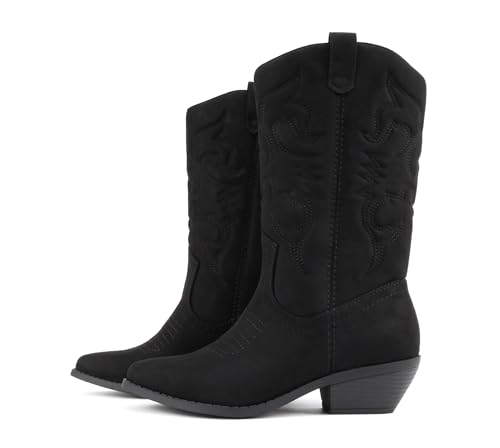 Image of Soda inchTELLER inch ~ Women's Western Cowboy Boots with Stitched Detailing, Pointed Toe, and Low Block Heel