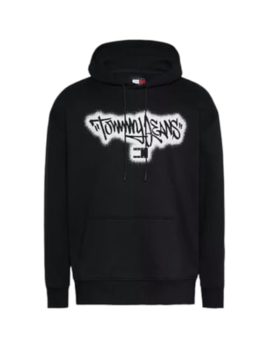 Leichtes Herren-Sweatshirt mit Kapuze, entspannter Spray-Graffiti-Hoodie in Schwarz