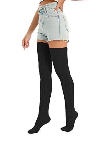 Image of YELAIVP Women's Thigh High Socks Over Knee Cable Knit Boot Stockings Winter Long Warm Leg Warmers