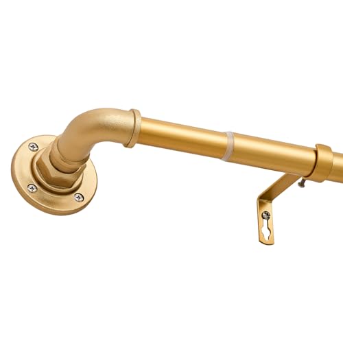 WL.Rocaille Barra de cortina curvada dorada ajustable de 30 a 84 pulgadas, barra telescópica de metal retráctil de 76 cm a 213 cm para sala de estar, cocina, habitación, dormitorio y baño