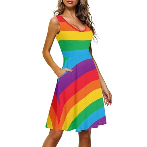 Image of TOADDITDO Women's Sleeveless O Neck Beach A-Line Party Coctail Tank Dresses Flared Sundress