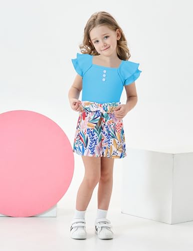 Image of Gaupafmb Toddler Girls Clothes Ruffle Short Sleeve Tops and Shorts Set with Headband 3PCs Outfits
