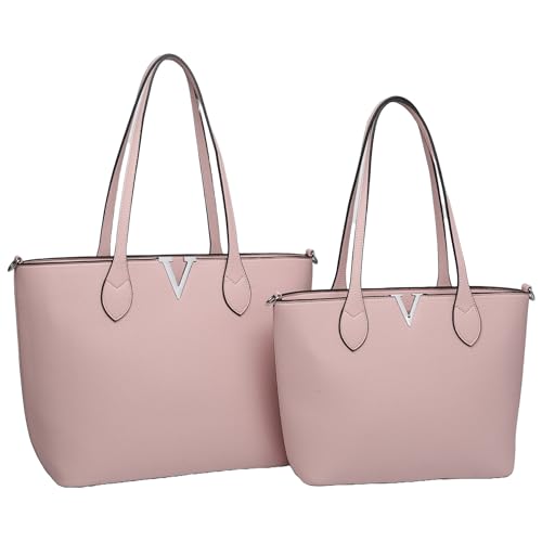 Sac à bandoulière style V finitions premium ensemble maroquinerie rose grand volume