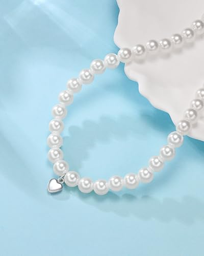 Image of Heart Pearl Necklace for Girls, Birthday Graduation Christmas First Communion Comfirmation Easter Gifts