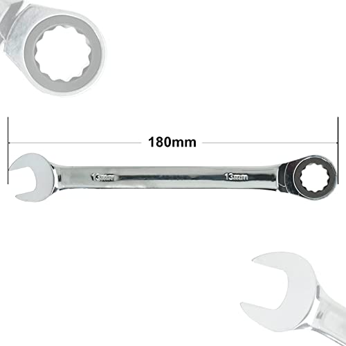 Seshin Buffalo 13mm Ratchet Spanner Steel Fixed Head Gear Wrench Open End & Ring (13mm) - Image 2