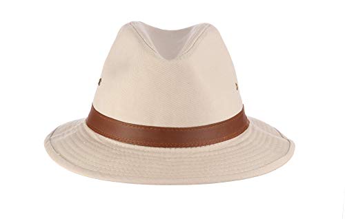 Dorfman Pacific Men's One-Piece Canvas Faux Leather-Trim Safari Hat,Putty,Medium