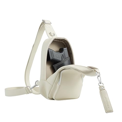 CCW Sling bag for Women & Men-Magnetic closure Cusual EDC bag with fast access-Concealed carry crossbody bag for Women & Men-Include universal fast draw Holster (Beige)