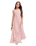 Kismissal A-Line Chiffon Junior Bridesmaid Dress Flower Girl Dress for Wedding Party Dress with Cascading Ruffles