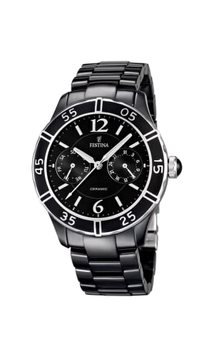 Festina Montre Femme Analogique Acier Inoxydable Céramique Noir - Quartz Multifonction - Verre minéral Haute résistance - Étanche 5 ATM - Special Prices F16622/2