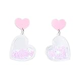 Sgoeths 1 Pair Pink Heart Earrings For Women Girls Pink Rhinestones Heart Drop Dangle Earrings Cryst