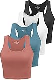 Joviren Cotton Workout Crop Tank Top for Women Racerback Yoga Tank Tops Athletic Sports Shirts Exercise Undershirts 4 Pack Black/White/Blue/Red M