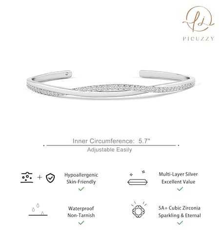 Gold Cuff Bracelets for Women Trendy, 14k Gold Plated/Silver Bangle Bracelets for Women Dainty Gold Bangles Cubic Zirconia Adjustable Wave Bracelet Fashion Jewelry Gift for Women Teen Girl3