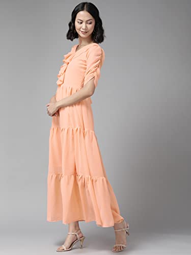 Image of Aarika Womens Peach Color Georgette Solid Middi