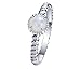 LMCIEZR Cute 925 Silver Ring White Fire Opal Created Opal Hammered Wave Solitaire Wedding Engagement Promise Ring Women (Size 10)