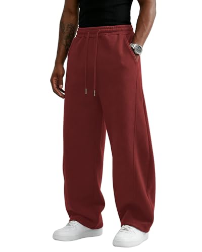Image of Wangdo Men's Baggy Sweatpants Wide Leg Lounge Cotton Jogging Pants Casual Elastic Waist Joggers with Pockets