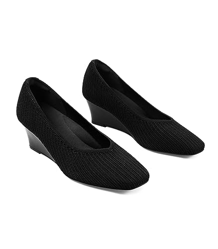 Arromic Women's Wedge Pumps Square Toe Low Heel Wedge Shoes Comfortable V-Cut Closed Toe Heels Wedges Dress Shoes for Women Work Office Casual Daily Dressy 2inch3