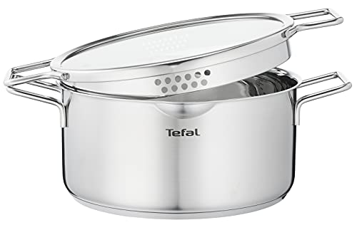 Tefal Nordica Batterie de cuisine 6 pièces Casserole 16 cm, Faitouts 20/24 cm en acier inoxydable garanti 10 ans, 3 couvercles verre, Becs verseurs, Egouttage facile, Induction H852S325 – Image 5
