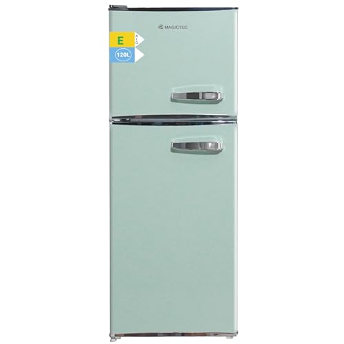 magictec Retro Kühlschrank mit Gefrierfach | 120L(88L/32L) | Low Frost | Kühl Gefrier Kombination | Vintage Design | LED Beleuchtung | Matcha-Grün | Nach links öffnende Tür