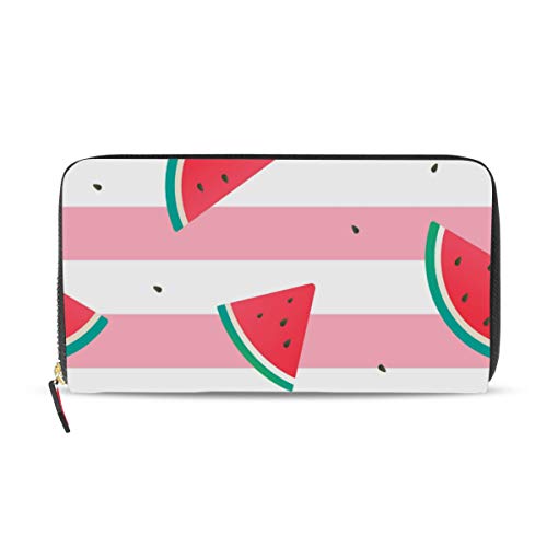 Preisvergleich Produktbild GIGIJY Geldbörse mit Wassermelonen-Streifenmuster, mehrere Kreditkartenfächer, Tasche für Frauen, Leder, mit Reißverschluss