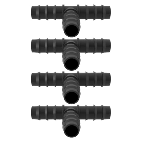 Briny River 4pcs Tee Hose Joiner Pipe Hose Pipe T-Shaped Plastic Pipe Drip Irrigation Pipe Fitting Garden Barbed Connector for 20mm Drip System Black