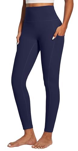IUGA Compression Leggings for Women Tummy Control No Front Seam Leggings with Pockets High Waisted Workout Yoga Pants Navy Blue