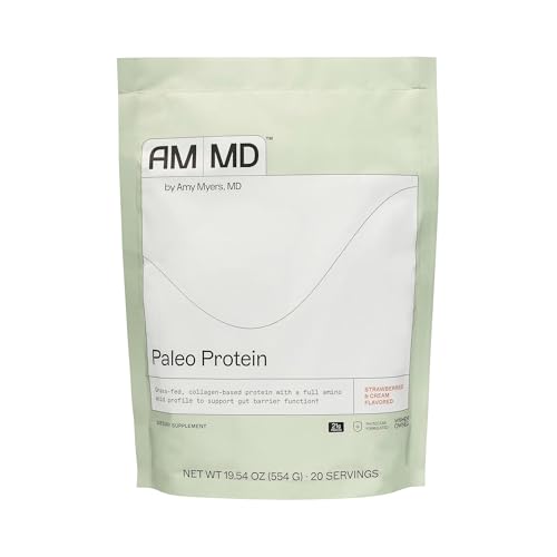 Amy Myers MD Paleo Protein Powder - Strawberries & Cream, 20 Servings - Collagen-Based Gut Function Support - Gluten-Free & Non-Dairy Protein Supplement