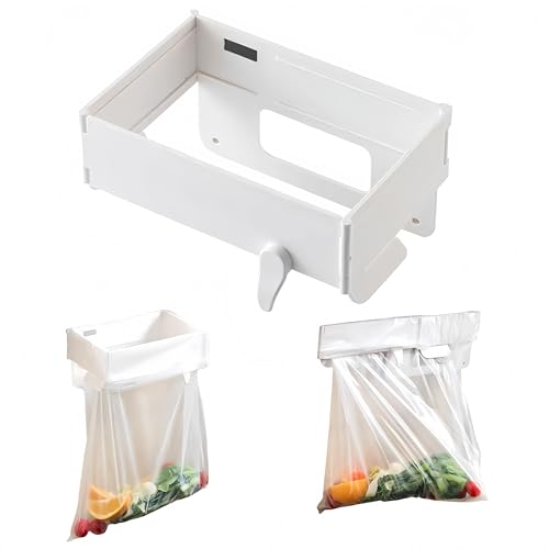 BRIUNN 2 Pcs Collapsible Plastic Trash Bag Holder, Kitchen Cabinet Door, Garbage Bag Holder Under Sink, White, Plastic, 5 Gallon, Rectangular, Indoor/Outdoor, Adjustable, No Lid, Trash Can