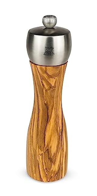 Peugeot - Fidji Manual Pepper Mill - Adjustable Grinder - Olive Wood and Stainless Steel, Natural, 8 Inch