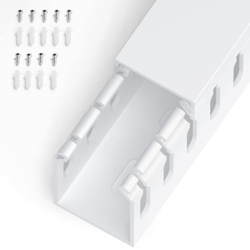 Image of 1.6 inchH x 1.2 inchW Cable Raceway, 6ft Under Desk Wire Management Channel, White | Slotted Wire Duct, 2 Pack (3 ft Each), Heavy-Duty PVC Cable Management for Server Racks, Network Cables & Electrical Cabinets