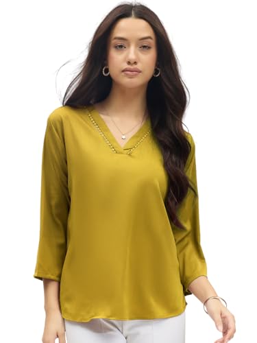 Image of SheWill Printed Top with Contrast Tipping - Stylish Ethnic & Western Tops for Women - Summer Travel Wear, Trendy Tops for Jeans, Lightweight & Comfortable Casual Wear