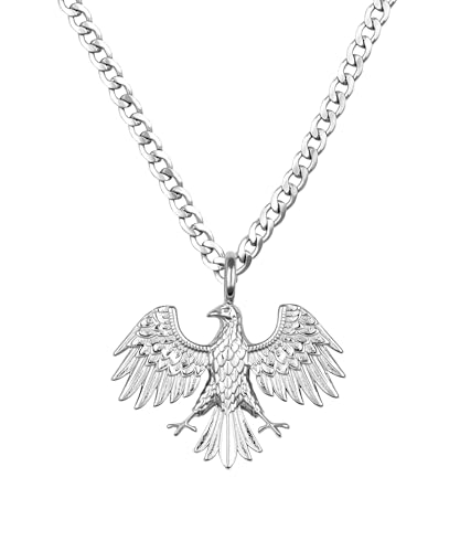 dorigine Syrien Adler Kette Herren Syrisches Wappen (Edelstahl) (Panzerkette (Miami Cuban) Silber)