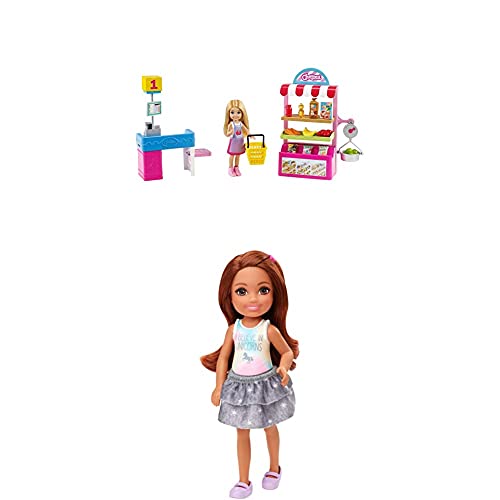 Barbie GTN67 - Chelsea-Karrierepuppe Blonde Chelsea-Puppe und Supermarkt Spielset + Chelsea Puppe (brünett) mit I…