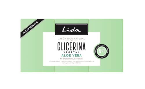 Lida - Jabón en Pastilla 100% Natural de Glicerina y Aloe Vera, Elaboración Tradicional - Pack 3 Unidades