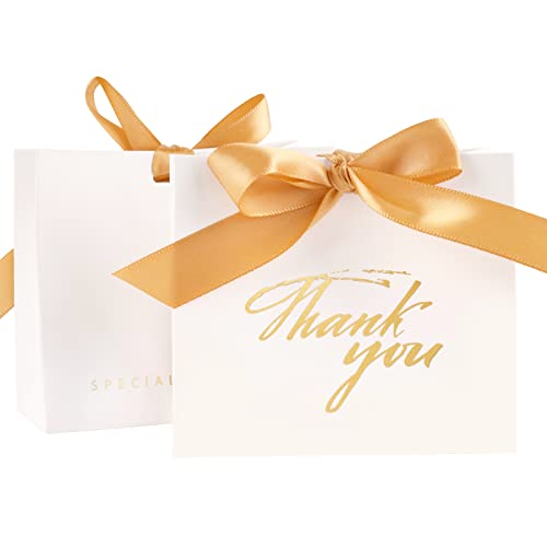 20 Stück Geschenktüte mit Schleifen Geschenkboxen Danke Geschenkpapiertüten Geschenktasche Thank You Geschenktüten Papier für Geburtstag Party Weihnachten Hochzeit (Gold-A)