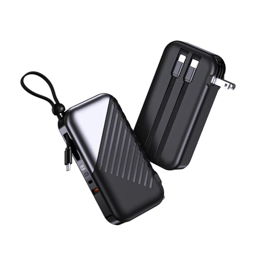 DYDMTT USB C Portable Charger with Wall Plug 10000mAh Power Bank Fast Charging 27W Portable Charger with Built in Cable Phone Portable Charger for iPhone Samsung Android, Black