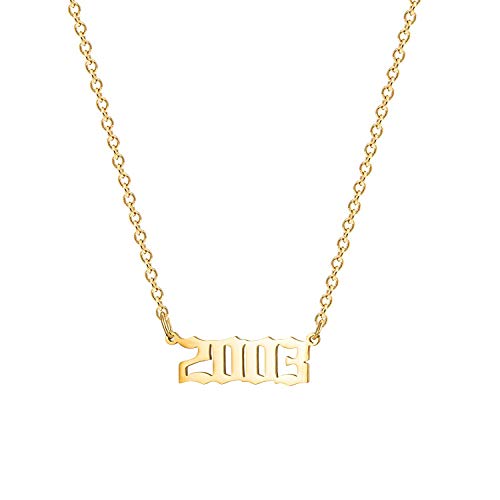 Birthday Year Necklace, 18K Gold Plated Stainless Steel Birth Year 2003 Number Pendant Necklace Memorable Anniversary Jewelry for Women Girls