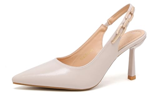 Women's Pointed Toe Slingback Stiletto Heels with Chain Strap Dress Pumps