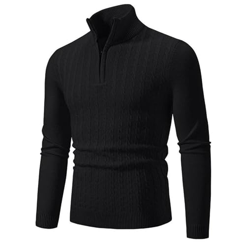 Men's Quarter-Zipper Pullovers Solid Color Mock Neck Knitted Sweater Business Slim Fit Warm Sweaters2