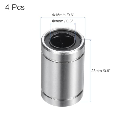 Uxcell A24073100UX0154 4Pcs Lm8Uu Linear Bearing 8Mm Bore 15Mm Od 24Mm Length Linear Ball Bearings Nickel Plated Surface Double Side Rubber Sealed Bearing Steel thumb #2