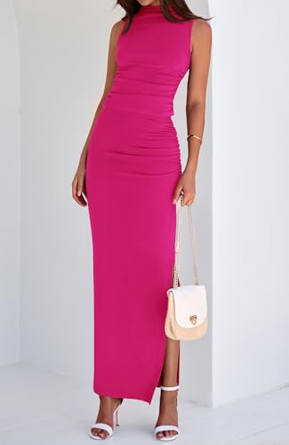 BTFBM Summer Two Piece Skirt Set for Women 2025 Dressy Lightweight Sleeveless Knit Top Going Out Split Maxi Skirt Set