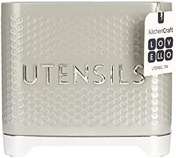 Lovello KitchenCraft, Utensil Holder, Textured with Geometric Hexagon Pattern, 20 x 10 x 18 cm (8" x 4" x 7") - Shadow Grey
