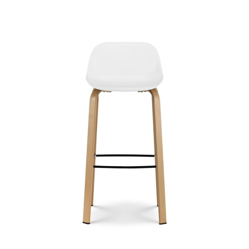 Kosmi Set di 4 sgabelli da bar bianchi in stile scandinavo con gambe effetto legno in metallo, altezza 66 cm
