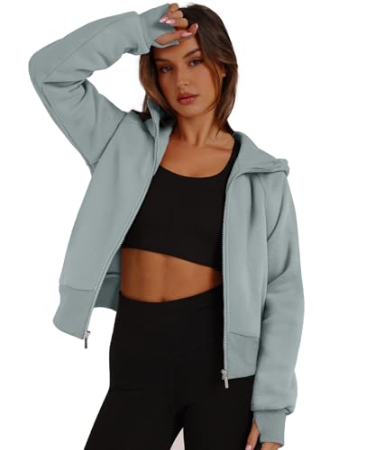 Xieerduo Crop Sweatshirts Zip Up Hoodie Women Fall Outfits Gym Jacket Green L thumb #1