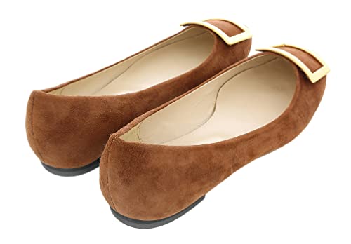 Daniela Fargion Brown/Gold Suede Square Buckle Flat Ballerina Shoes-82