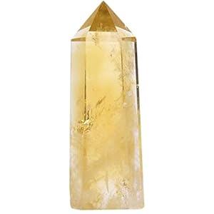 Angelstones Natural Citrine Gemstone Healing Crystal Hexagonal Pointed Reiki Chakra Faceted Prism Wand Carved Stone Figurine Home Decor