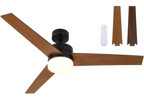 DWVO 52" Ceiling Fan with Lights and Remote, 3 Blade with Light Tri-Color Temperature, Modern Ceiling Fan with Reversible 6 Speed,Quiet DC Motor for Bedroom, Living Room