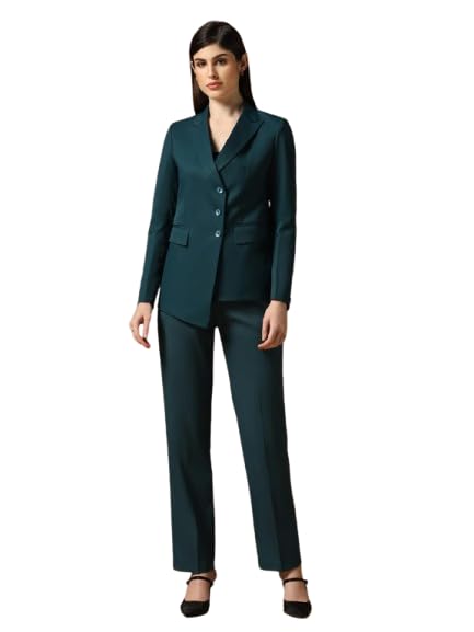 Formal Suit Set | Solid Color Asymmetrical Blazer with Trouser for Women-image-43