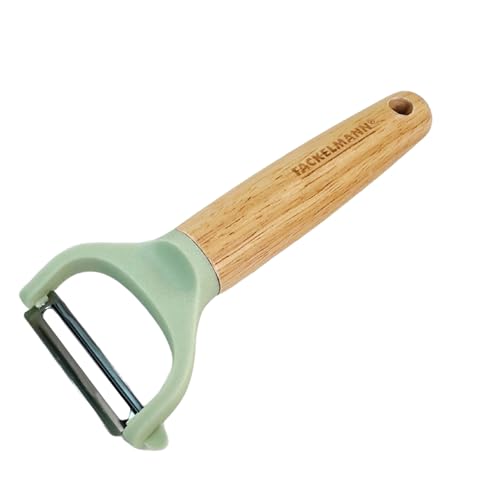 Fackelmann Ocean Pelador de Verdura y Fruta, Pelador en Y, Acero Inoxidable y Mango de Madera Antideslizante con Certificado FSC, Agarre Cómodo y Firme, 17 cm, Color Verde Agua, 1 ud
